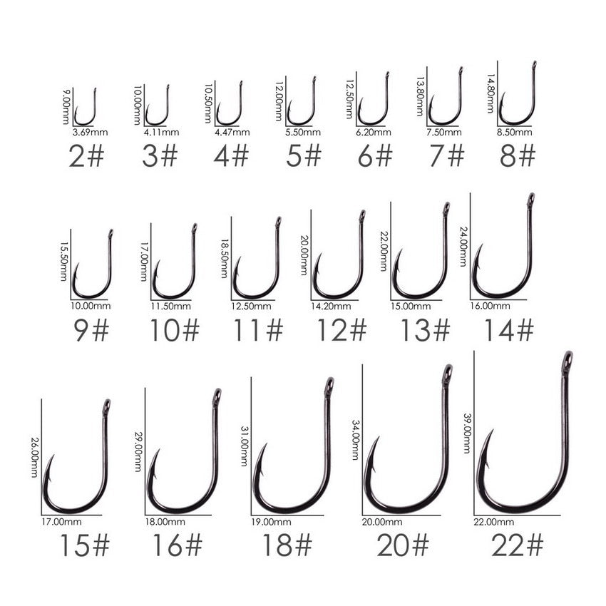 Fishing Hooks Carbon Steel Barbed, Size 2-22# 50 pcs / 20pcs