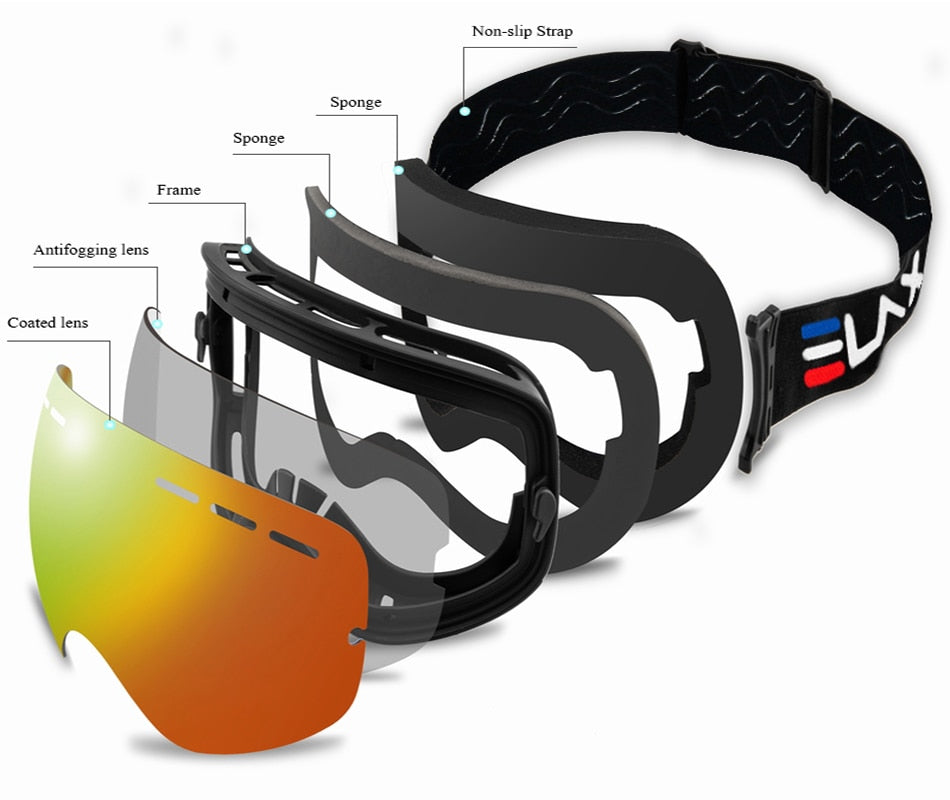 SKI Snow Goggles Double Layers Polycarbonate Anti-Fog