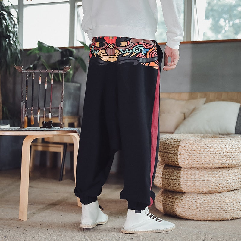 Men Streetwear Pants Printed Loose Leg Trousers