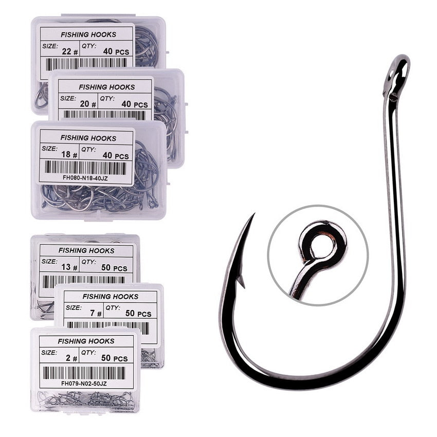 Fishing Hooks Carbon Steel Barbed, Size 2-22# 50 pcs / 20pcs