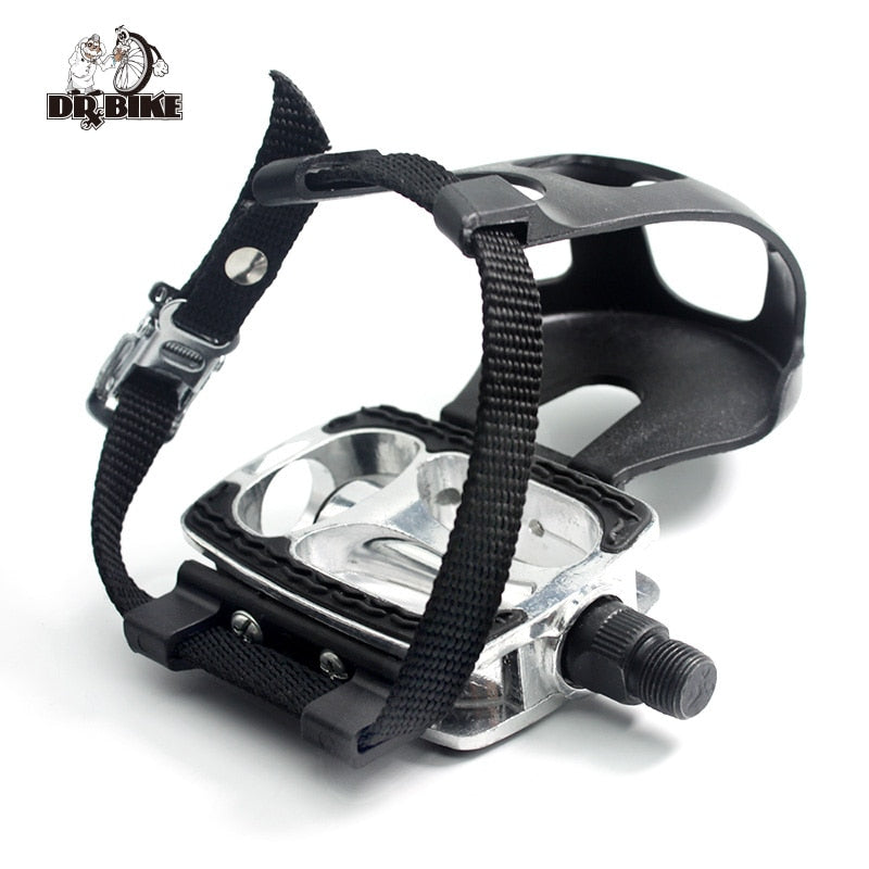 Bicycle Road Bike Pedals with Toe Clip Straps self locking pedal