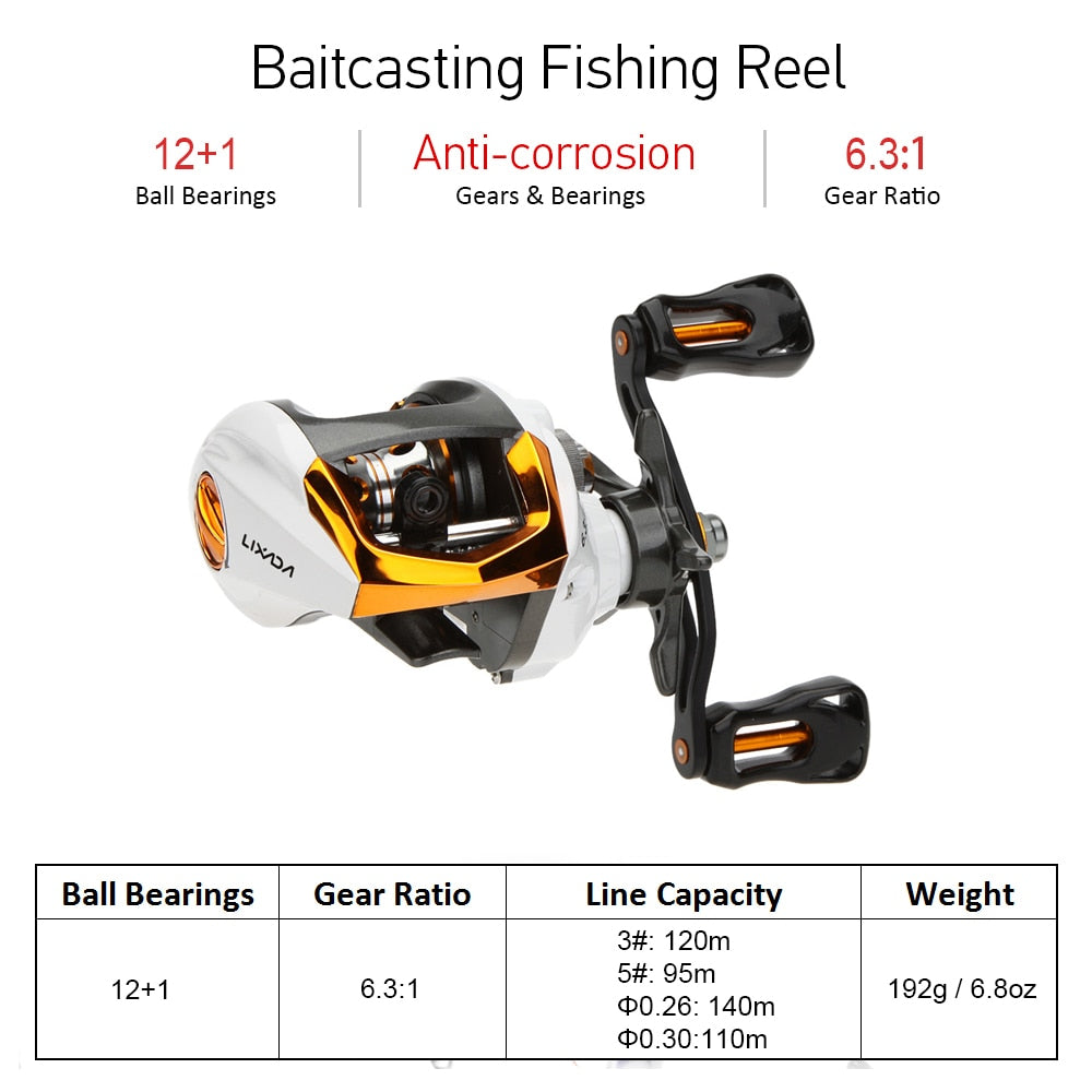 Lixada 12+1 Ball Bearings Baitcasting Reel Fishing Fly High Speed Fishing Reel with Magnetic Brake System