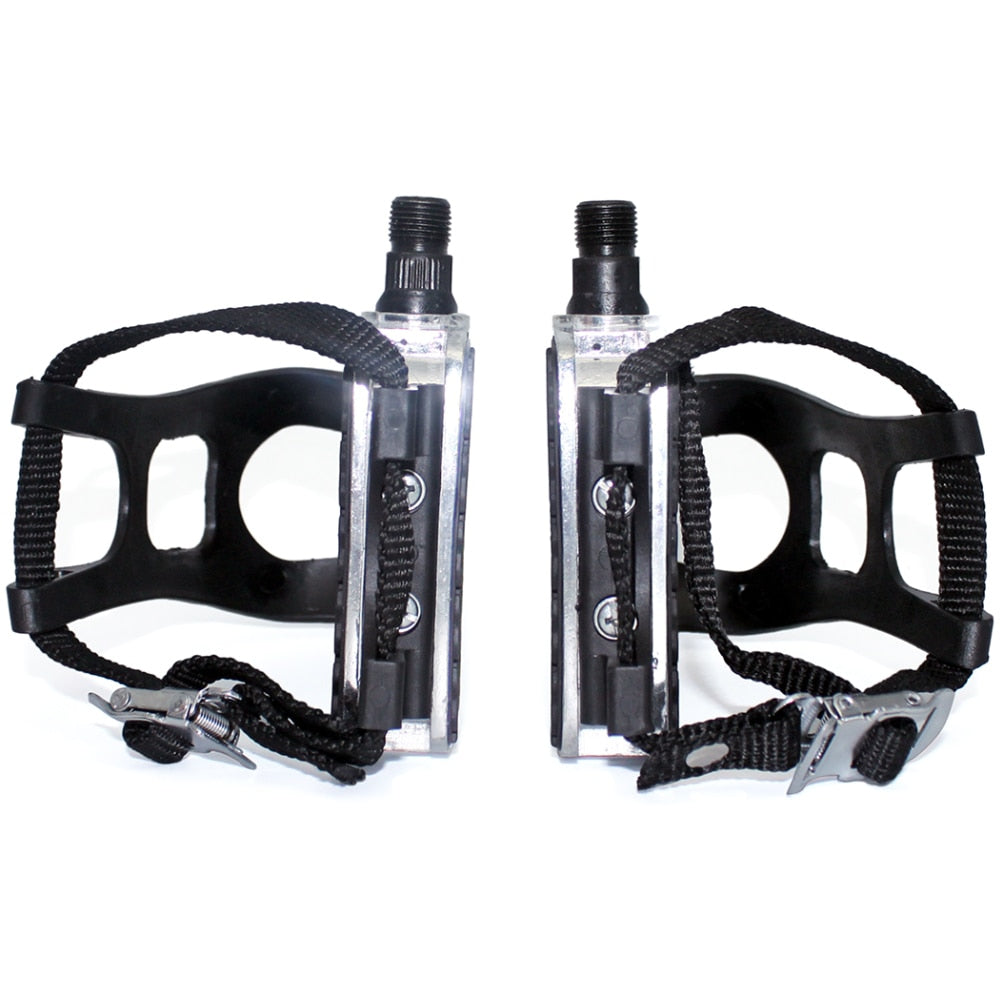 Bicycle Road Bike Pedals with Toe Clip Straps self locking pedal