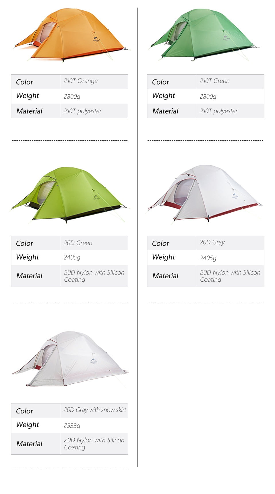 TENT "NATUREHIKE" Ultralight Nylon Camping Tent