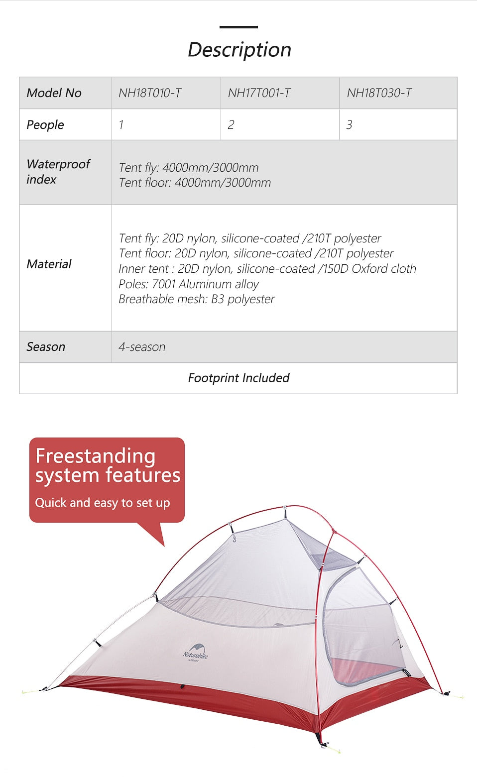 TENT "NATUREHIKE" Ultralight Nylon Camping Tent