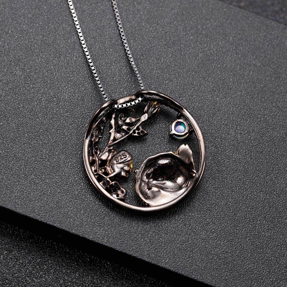 GEM&#39;S BALLET Natural African Opal Tiger sniffing Rose Jewelry 925 Sterling Silver Chinese Zodiac Pendant Necklace For Women