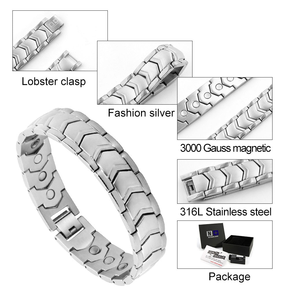 Magnetic Stainless Steel Bracelet Bio Therapy Energy Jewelry