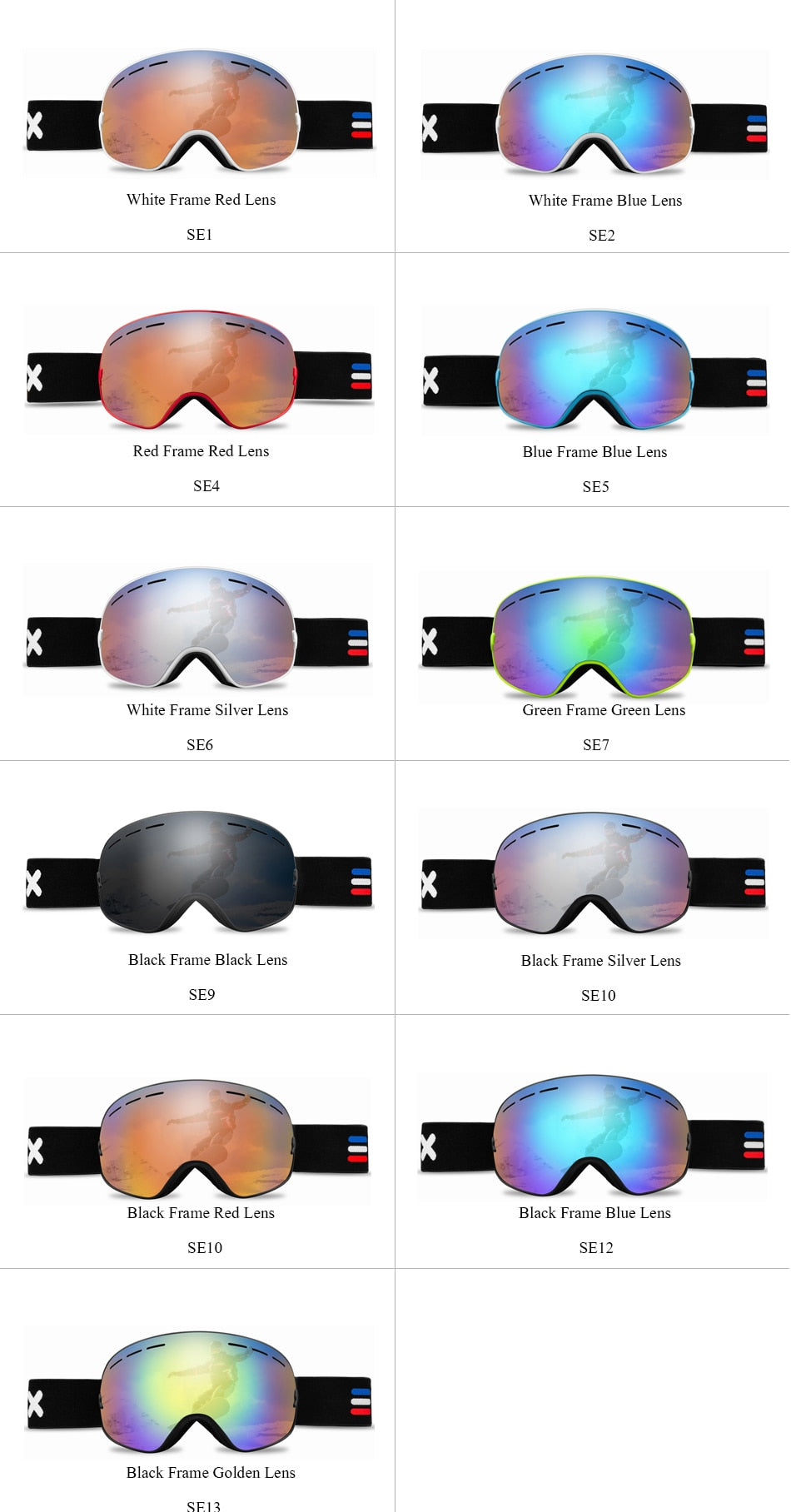 SKI Snow Goggles Double Layers Polycarbonate Anti-Fog