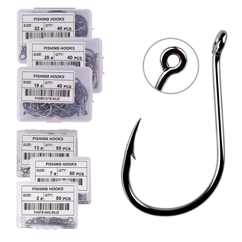 Fishing Hooks Carbon Steel Barbed, Size 2-22# 50 pcs / 20pcs