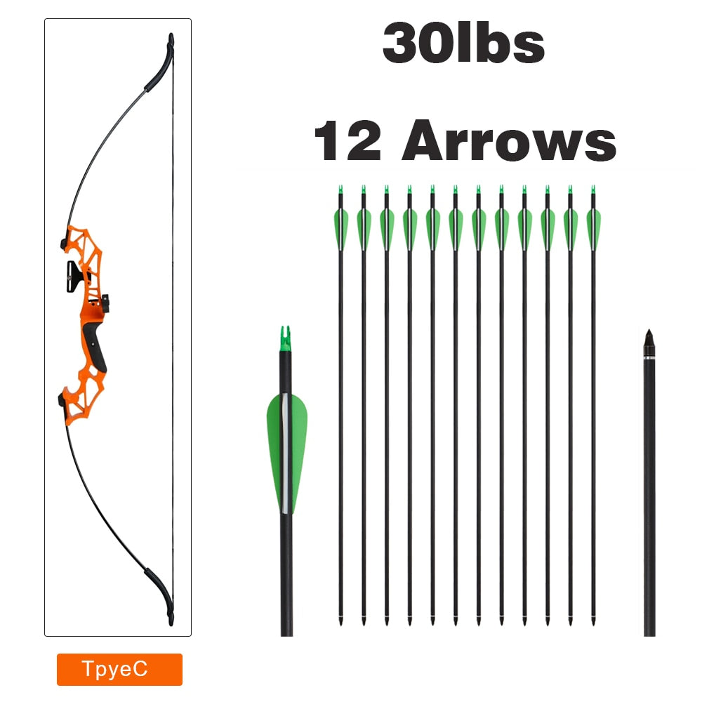 Archery Fiberglass/Aluminum Alloy Recurve Hunting Bow and Arrow Set