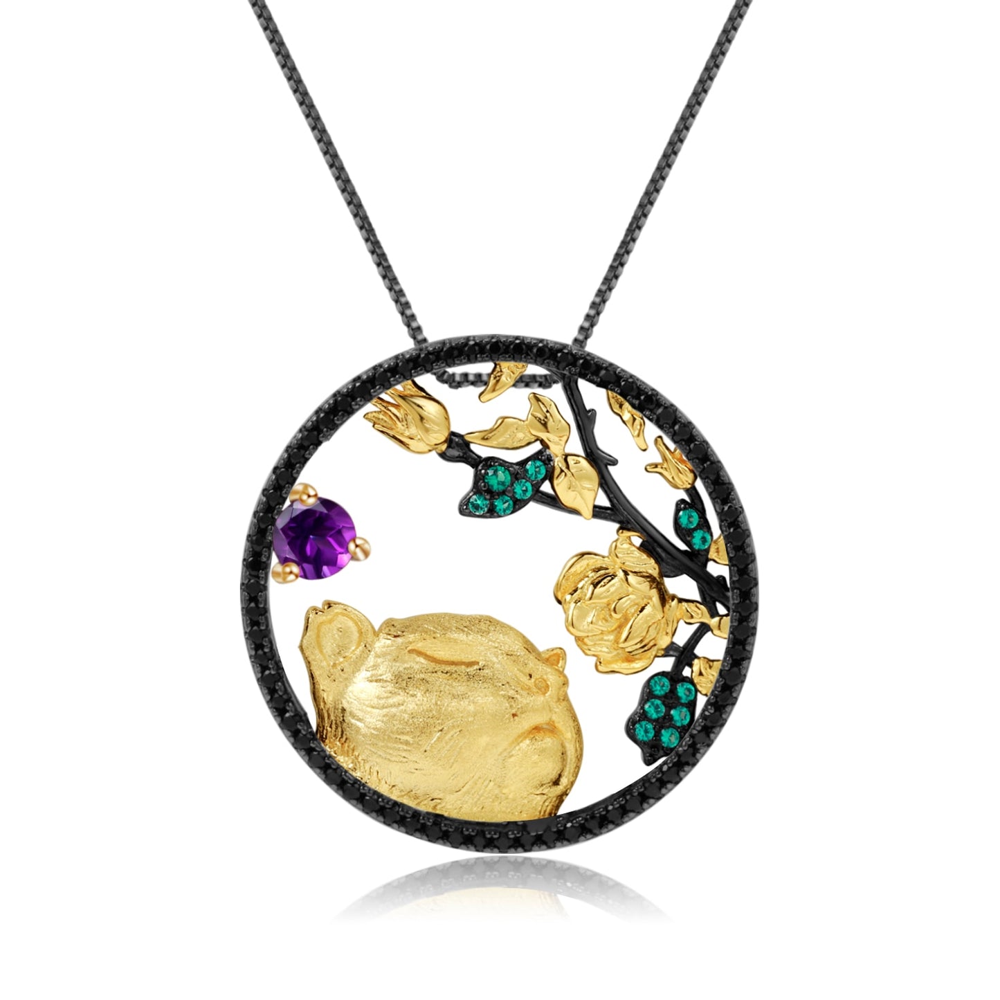 GEM&#39;S BALLET Natural African Opal Tiger sniffing Rose Jewelry 925 Sterling Silver Chinese Zodiac Pendant Necklace For Women