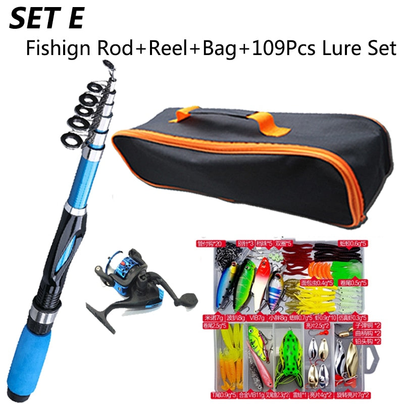 FIBERGLASS Telescopic Fishing Rod with Spinning Reel and Travel Kit