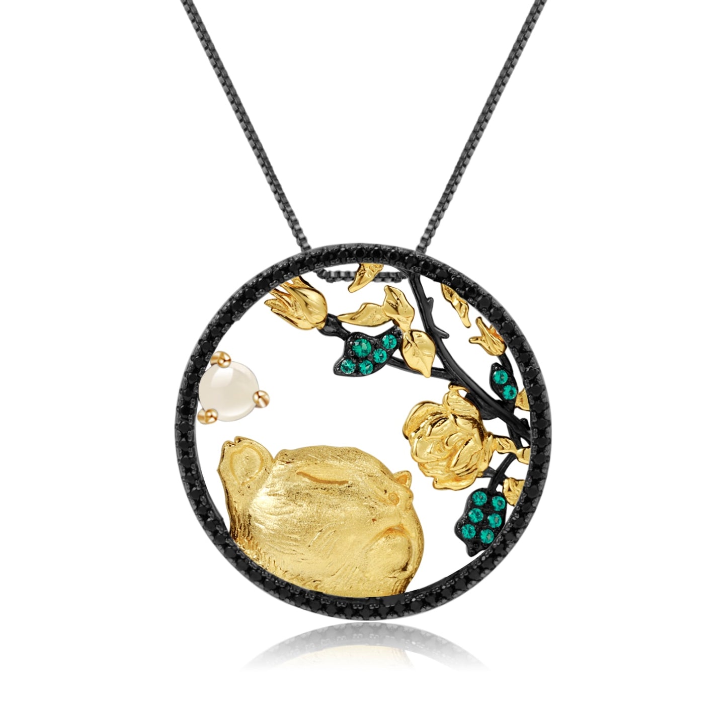 GEM&#39;S BALLET Natural African Opal Tiger sniffing Rose Jewelry 925 Sterling Silver Chinese Zodiac Pendant Necklace For Women