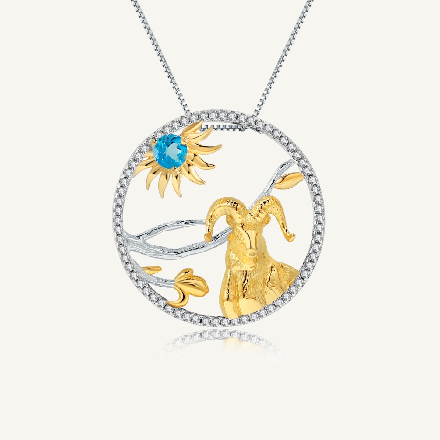 GEM BALLET Swiss Sterling Silver Blue Topaz Goat Necklace Pendant