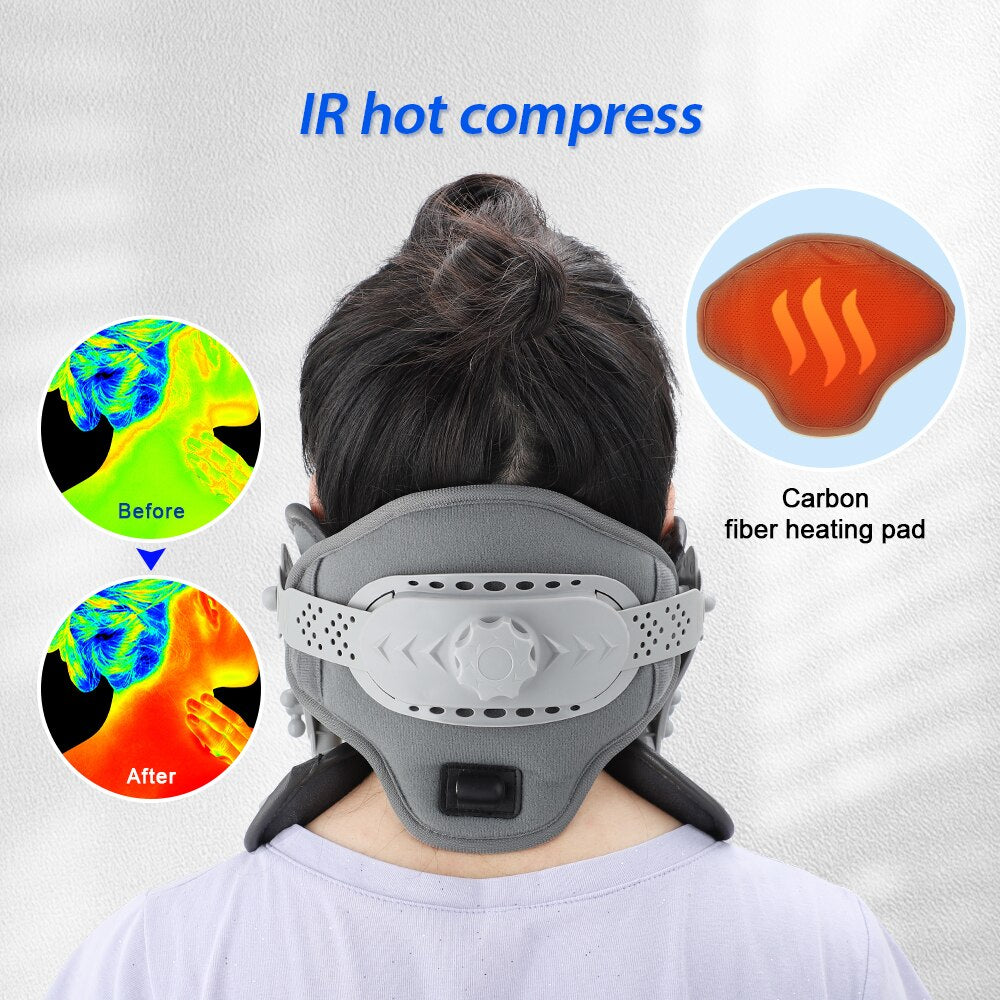 Neck Cervical Traction Device With Heating Pad IR Hot Compress Neck Massager Adjustable Neck Stretcher Posture Corrector