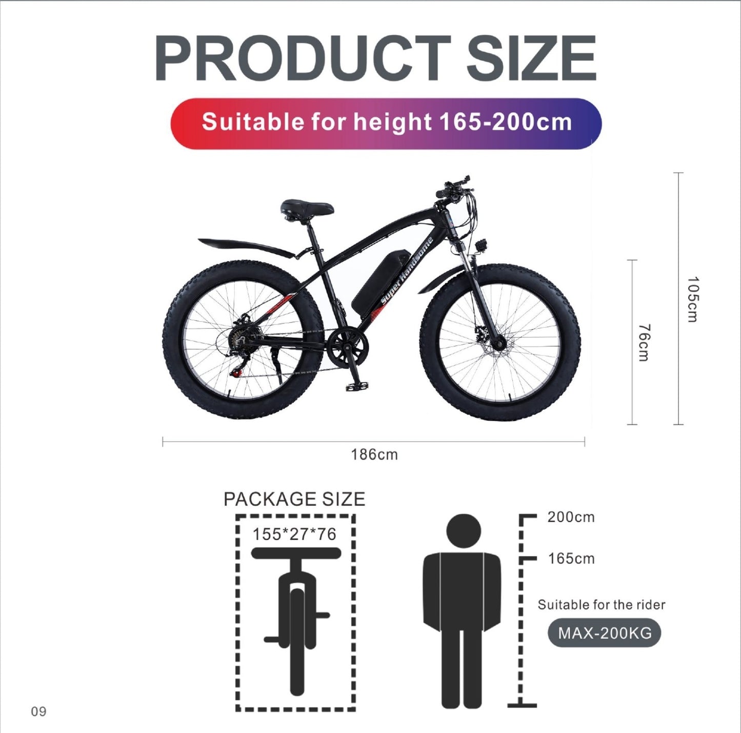 SUPER HANDSOME 26 inch Electric Mountain Snow Bike