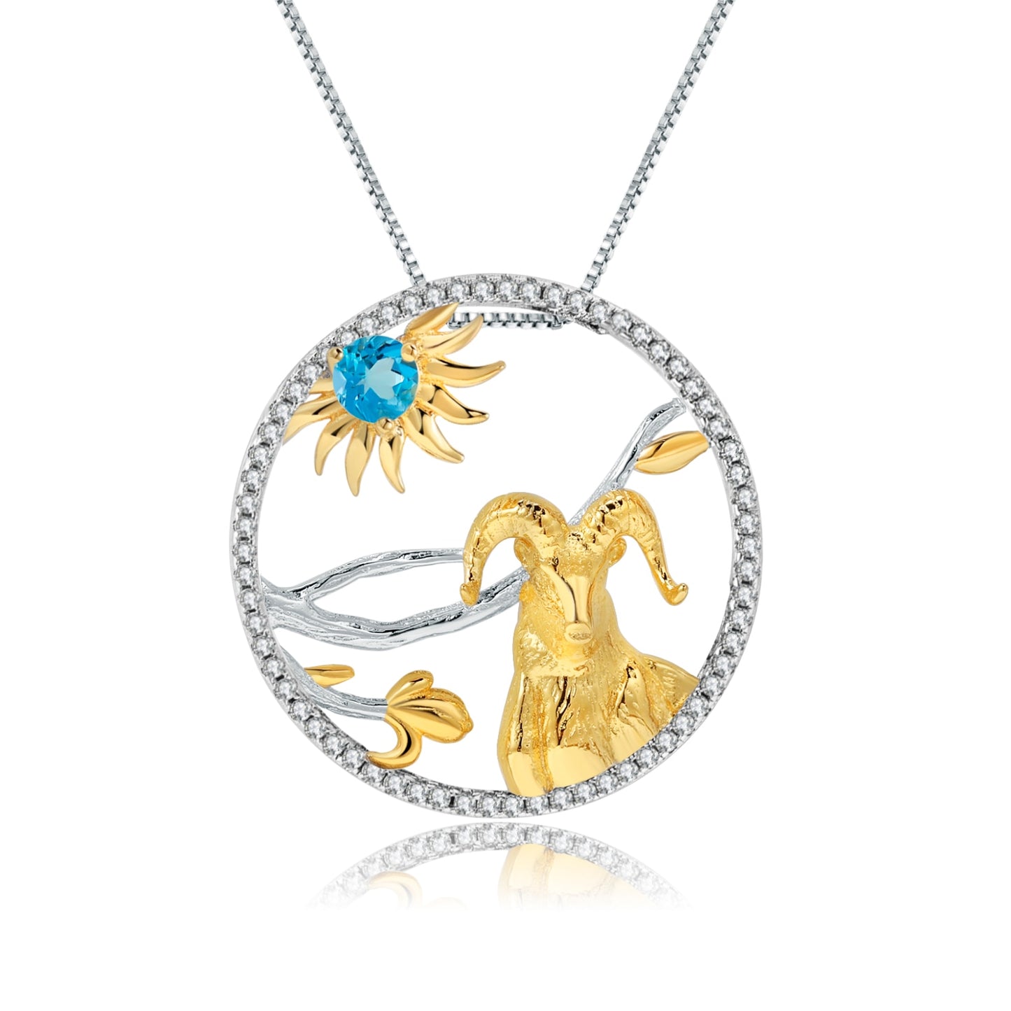 GEM BALLET Swiss Sterling Silver Blue Topaz Goat Necklace Pendant