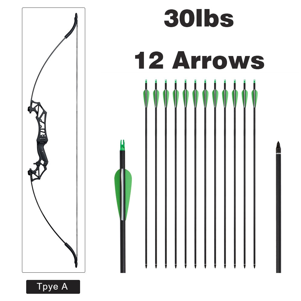 Archery Fiberglass/Aluminum Alloy Recurve Hunting Bow and Arrow Set