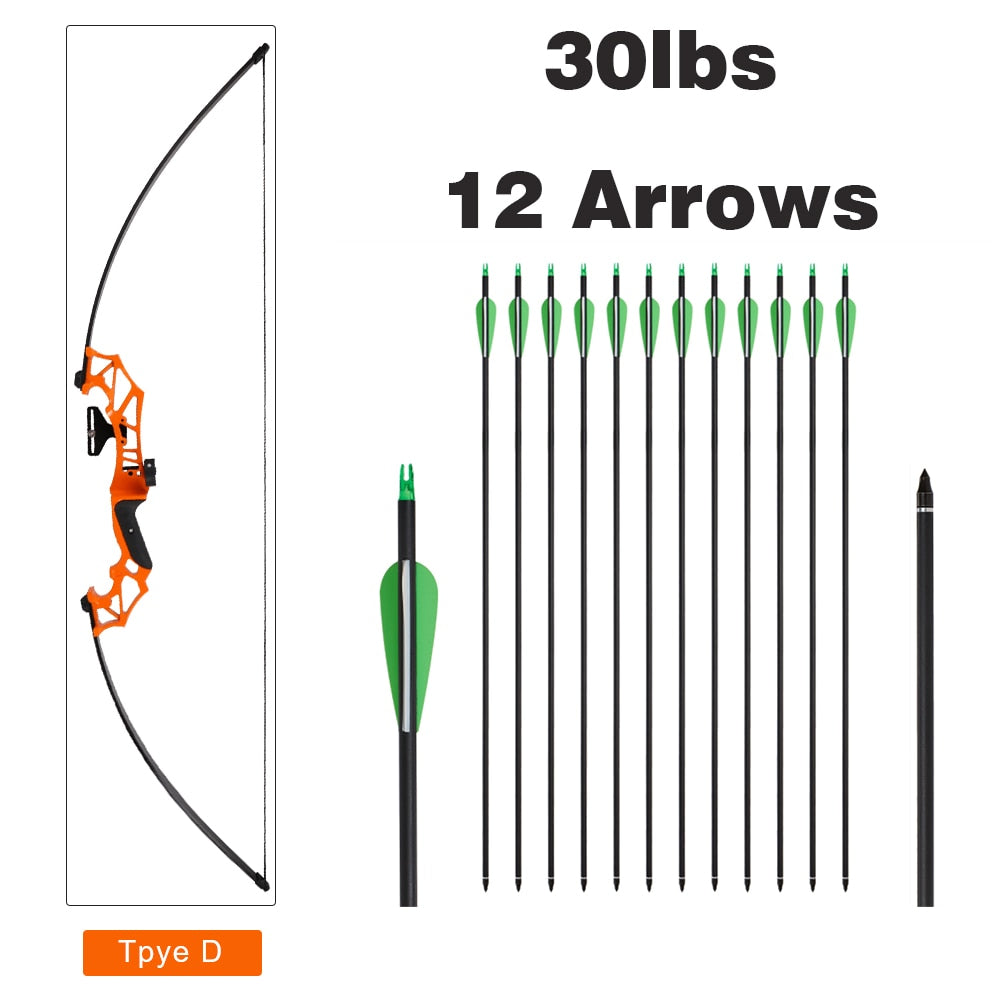 Archery Fiberglass/Aluminum Alloy Recurve Hunting Bow and Arrow Set