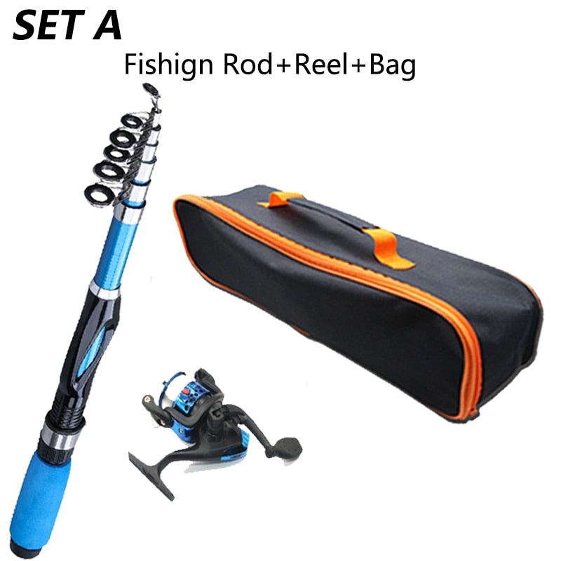 FIBERGLASS Telescopic Fishing Rod with Spinning Reel and Travel Kit