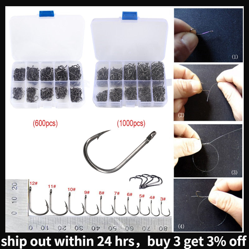 FISHING Hooks Carbon Steel 600/1000 pcs Box