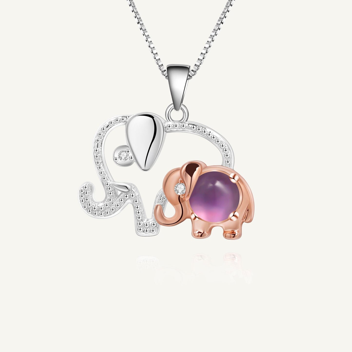 GEMSTONE Mother Baby Elephant 925 Sterling Silver Necklace Natural Round Gemstones Pendant