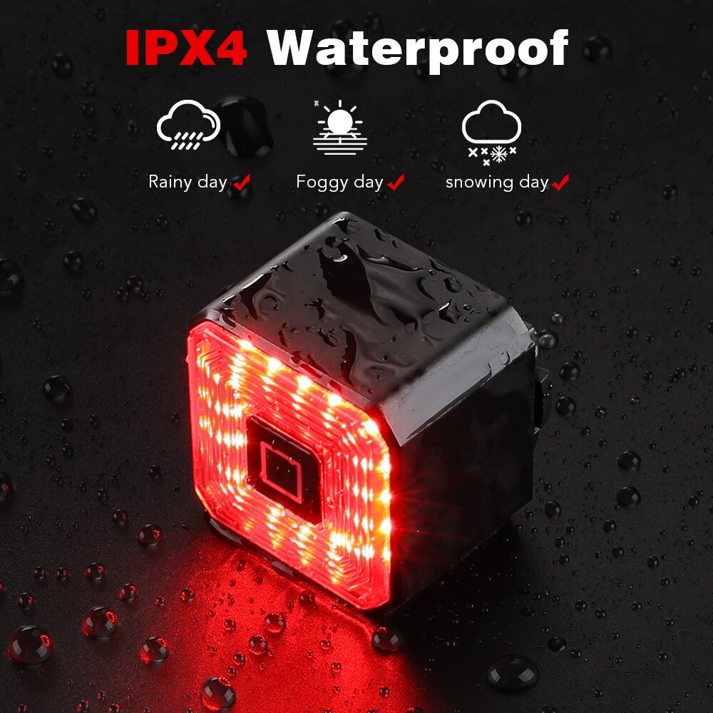 Bicycle Smart Brake Tail Light USB Charging Safety Rear Light