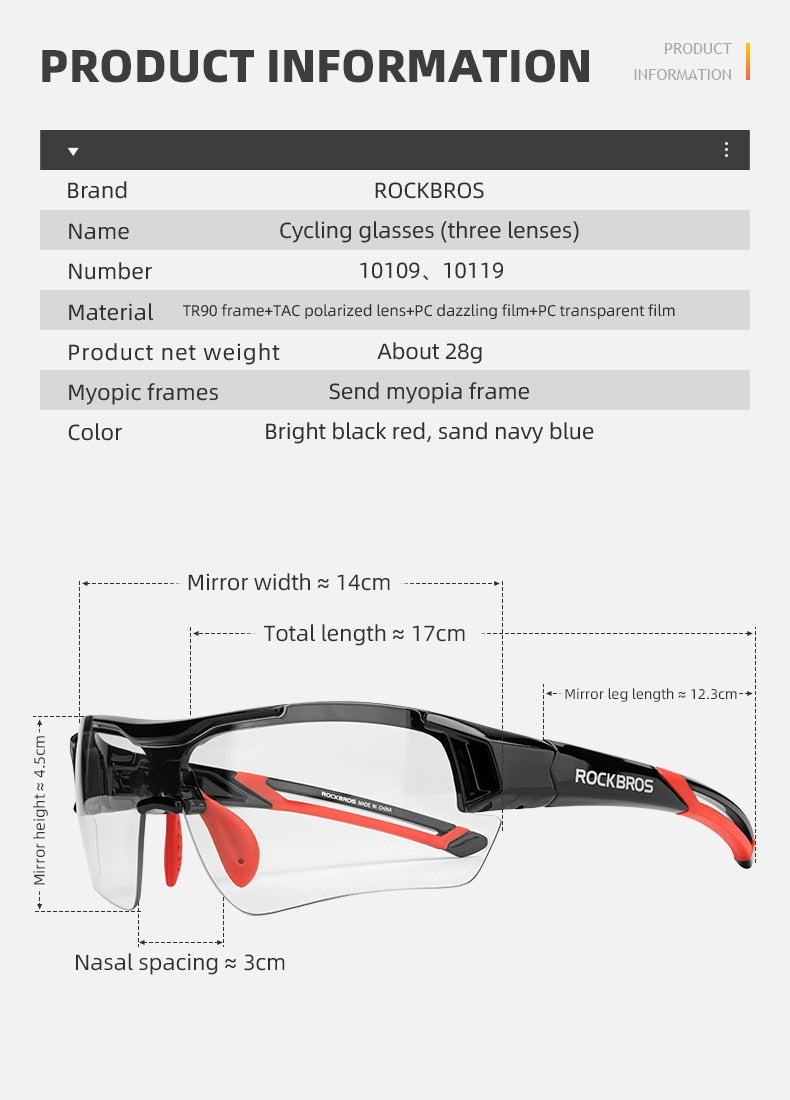 SUNGLASS "ROCKBROS" Polarized Cycling Sunglass lenses