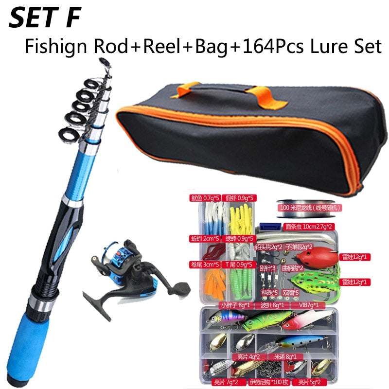 FIBERGLASS Telescopic Fishing Rod with Spinning Reel and Travel Kit